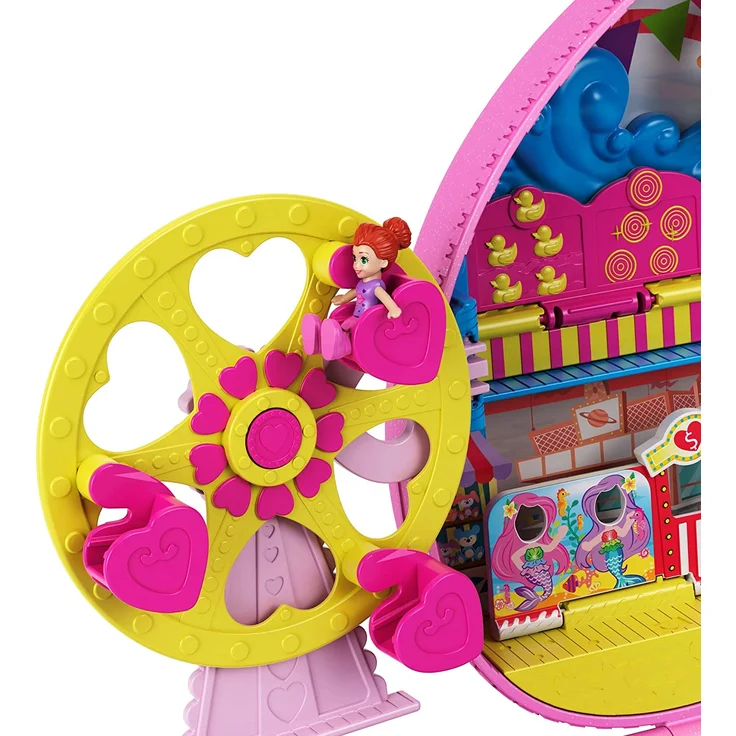 Polly Pocket GYK91 - KLEIN – GANZ GROSS Freizeitpark Rucksack, mit verstellbaren Trägern, 2 kleinen Puppen, einem Eiswagen und Fahrgeschäften, Spielset ab 4 Jahren – Bild 9