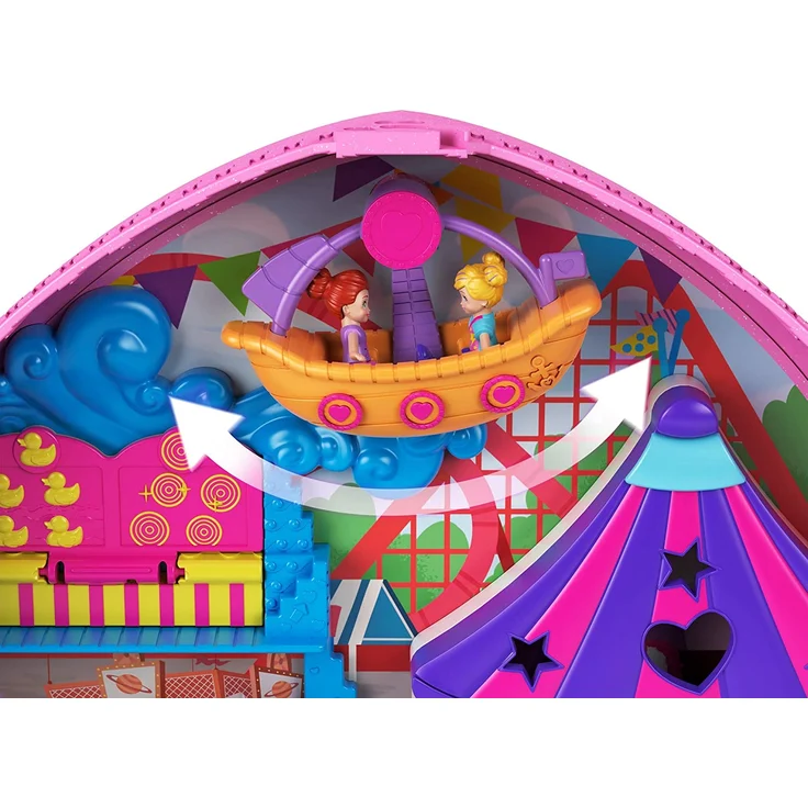 Polly Pocket GYK91 - KLEIN – GANZ GROSS Freizeitpark Rucksack, mit verstellbaren Trägern, 2 kleinen Puppen, einem Eiswagen und Fahrgeschäften, Spielset ab 4 Jahren – Bild 8