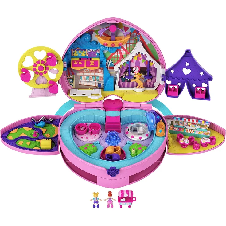 Polly Pocket GYK91 - KLEIN – GANZ GROSS Freizeitpark Rucksack, mit verstellbaren Trägern, 2 kleinen Puppen, einem Eiswagen und Fahrgeschäften, Spielset ab 4 Jahren – Bild 1
