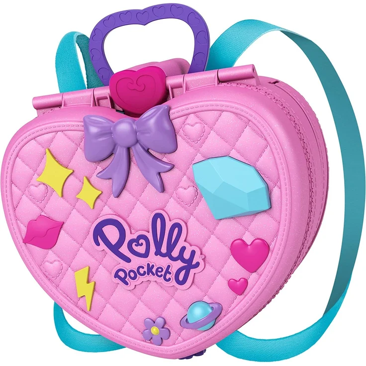 Polly Pocket GYK91 - KLEIN – GANZ GROSS Freizeitpark Rucksack, mit verstellbaren Trägern, 2 kleinen Puppen, einem Eiswagen und Fahrgeschäften, Spielset ab 4 Jahren – Bild 5