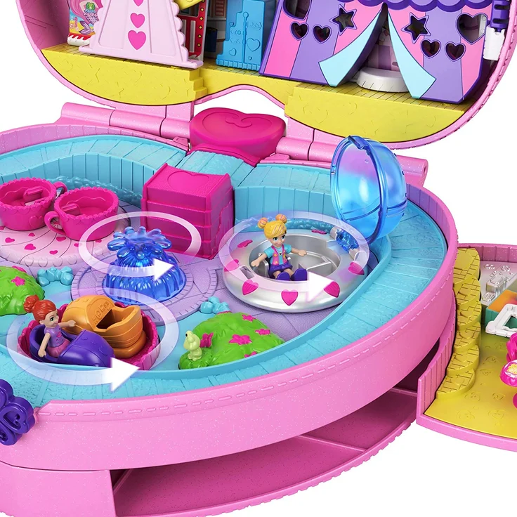 Polly Pocket GYK91 - KLEIN – GANZ GROSS Freizeitpark Rucksack, mit verstellbaren Trägern, 2 kleinen Puppen, einem Eiswagen und Fahrgeschäften, Spielset ab 4 Jahren – Bild 11