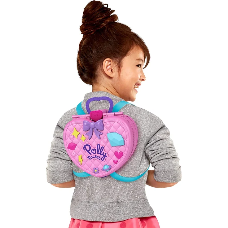 Polly Pocket GYK91 - KLEIN – GANZ GROSS Freizeitpark Rucksack, mit verstellbaren Trägern, 2 kleinen Puppen, einem Eiswagen und Fahrgeschäften, Spielset ab 4 Jahren – Bild 2