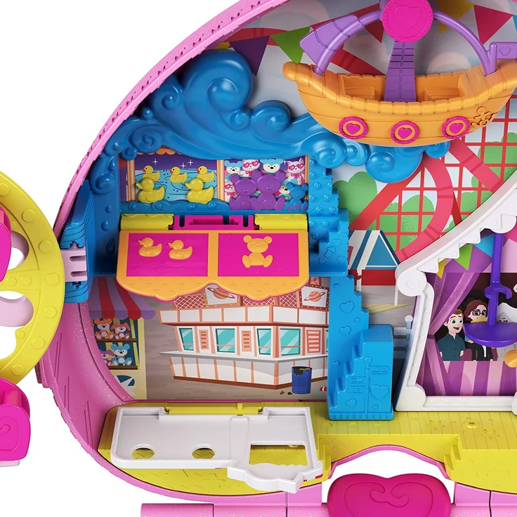 Polly Pocket GYK91 - KLEIN – GANZ GROSS Freizeitpark Rucksack, mit verstellbaren Trägern, 2 kleinen Puppen, einem Eiswagen und Fahrgeschäften, Spielset ab 4 Jahren – Bild 3