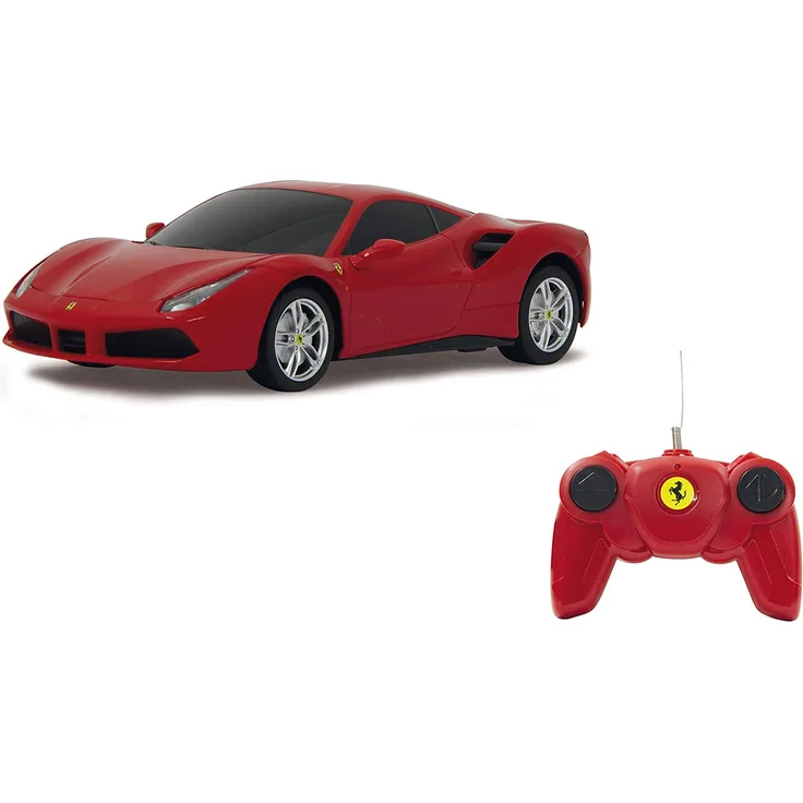 Jamara 405133 Ferrari 488 GTB 1:24 rot 27MHz-RC Auto, offiziell lizenziert, bis zu 1 Std Fahrzeit bei ca. 9 Km/h, perfekt nachgebildete Details, hochwertige Verarbeitung