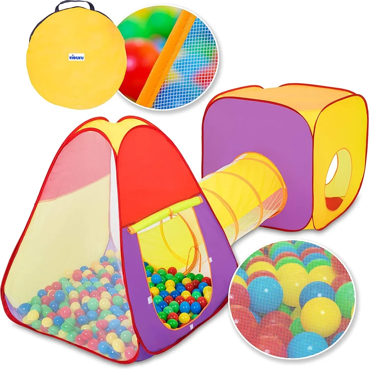 KIDUKU® 3-teiliges Bällebad Spielzelt Babyzelt + Krabbeltunnel + 200 Bälle + Tasche für drinnen und draußen - Preisvergleich – Bild 1
