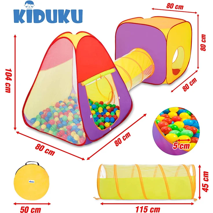 KIDUKU® 3-teiliges Bällebad Spielzelt Babyzelt + Krabbeltunnel + 200 Bälle + Tasche für drinnen und draußen - Preisvergleich – Bild 2