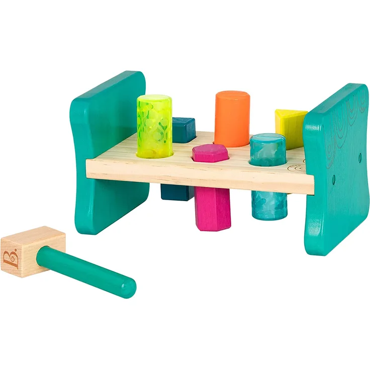 B. toys Klopfbank aus Holz – Hammerspiel Hammerbank Motorikspielzeug Holzspielzeug Baby Lernspielzeug Farben Formensortierspiel – Spielzeug ab 2 Jahre
