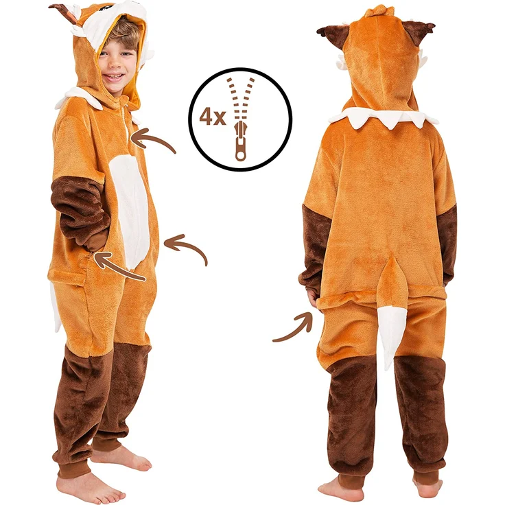 corimori 1851 Faye der Fuchs Kinder Jungen Mädchen Onesie Jumpsuit Anzug Kostüm Verkleidung Gr. 130-150cm Orange-Braun – Bild 2