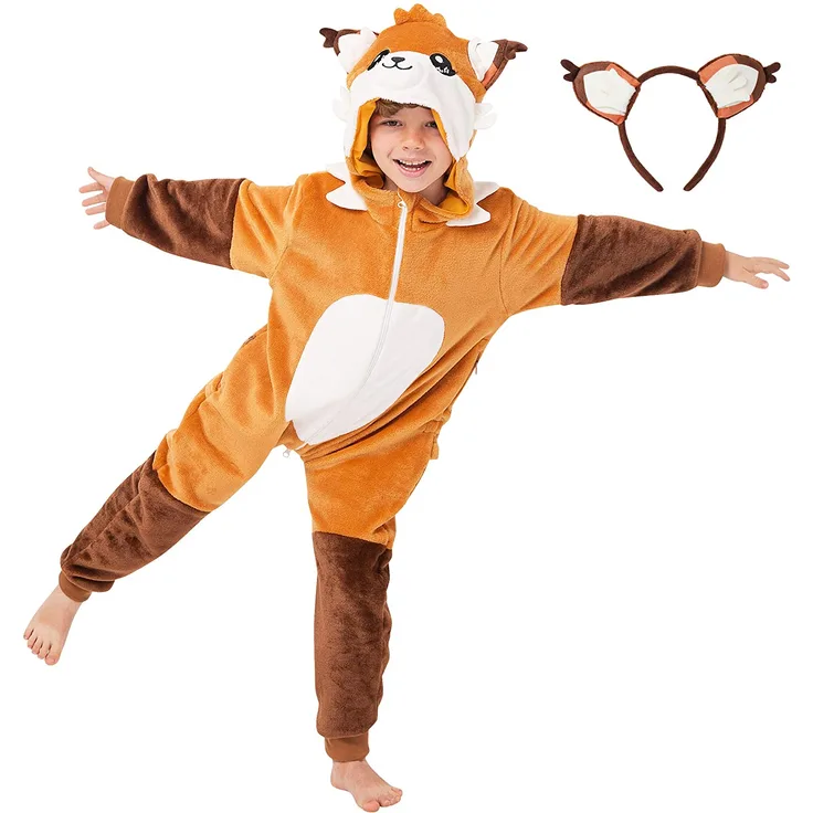corimori 1851 Faye der Fuchs Kinder Jungen Mädchen Onesie Jumpsuit Anzug Kostüm Verkleidung Gr. 130-150cm Orange-Braun