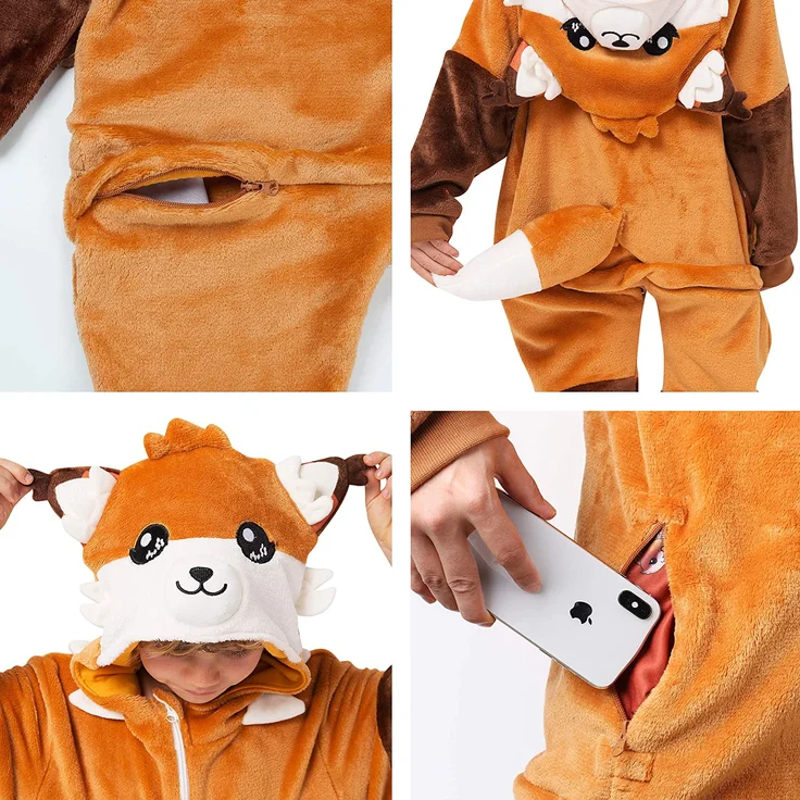 corimori 1851 Faye der Fuchs Kinder Jungen Mädchen Onesie Jumpsuit Anzug Kostüm Verkleidung Gr. 130-150cm Orange-Braun – Bild 3