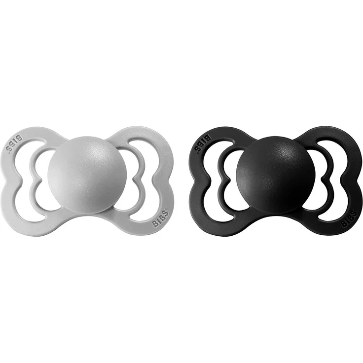 BIBS Supreme Schnuller 2er-Pack, BPA-frei, Symmetrischer Nippel. Silikon, Hergestellt in Dänemark. 6-18 Monate (2er Pack), Cloud / Black – Bild 2