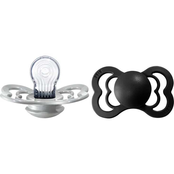 BIBS Supreme Schnuller 2er-Pack, BPA-frei, Symmetrischer Nippel. Silikon, Hergestellt in Dänemark. 6-18 Monate (2er Pack), Cloud / Black – Bild 1