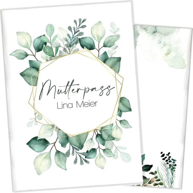 Cozy Racoon 3-teilige Mutterpasshülle für den deutschen Mutterpass | Hochwertige Hülle für deinen Mutterpass | Design Green Leaves (mit Personalisierung/mit Name). (mit Personalisierung/mit Name).