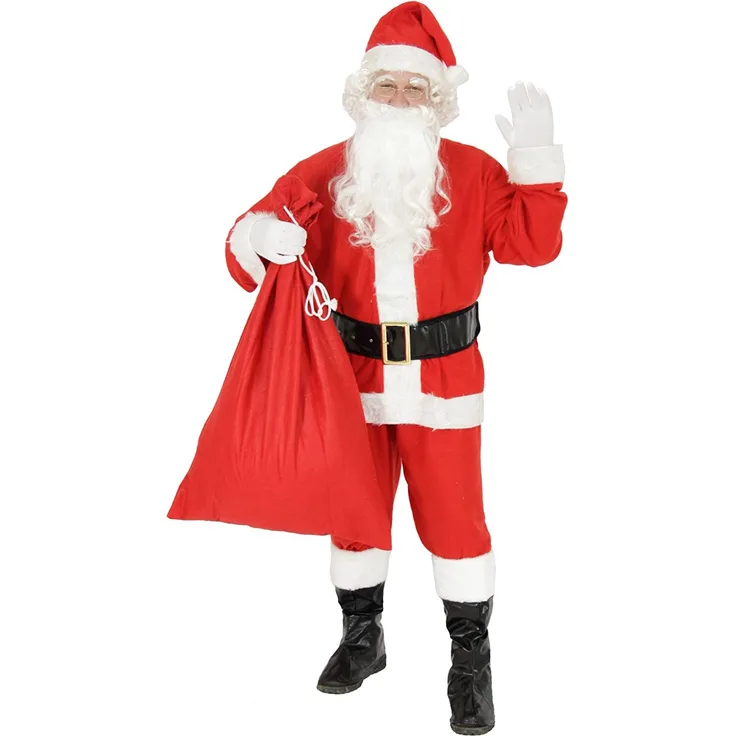 Foxxeo 9-teiliges Weihnachtsmann Nikolauskostüm Kostüm für Herren Mit - Mütze, Bart, Gürtel und Handschuhe, Gr.-L, Rot-Weiß