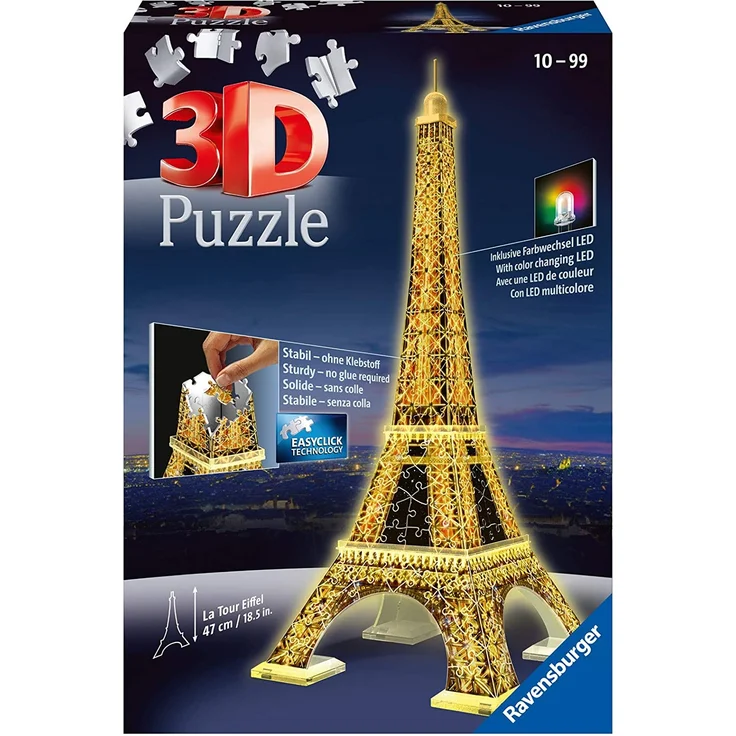 Ravensburger 3D Puzzle 12579 - Eiffelturm bei Nacht - 3D Puzzle für Kinder und Erwachsene, Wahrzeichen von Paris im Miniatur-Format, Leuchtet im Dunkeln – Bild 2
