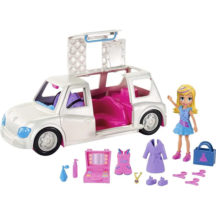 Polly Pocket GDM19 - Modespaß Limousine mit Make-up und Modezubehör, Puppen Spielzeug ab 4 Jahren
