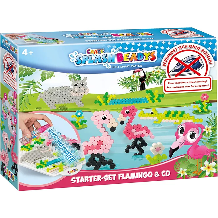 Craze Splash BEADYS Flamingo & Co. Wasserperlen Bügelperlen ohne Bügeln Starter Kinder Bastelset Tiermotive 20579