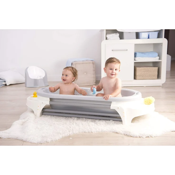 Rotho Babydesign TOP Xtra Große Badewanne, Mit 2 Antirutschmatten und Ablaufstöpsel, Ideal für 2 Kinder, 0-36 Monate, Stone Grey (Grau), 20500 0286 – Bild 17