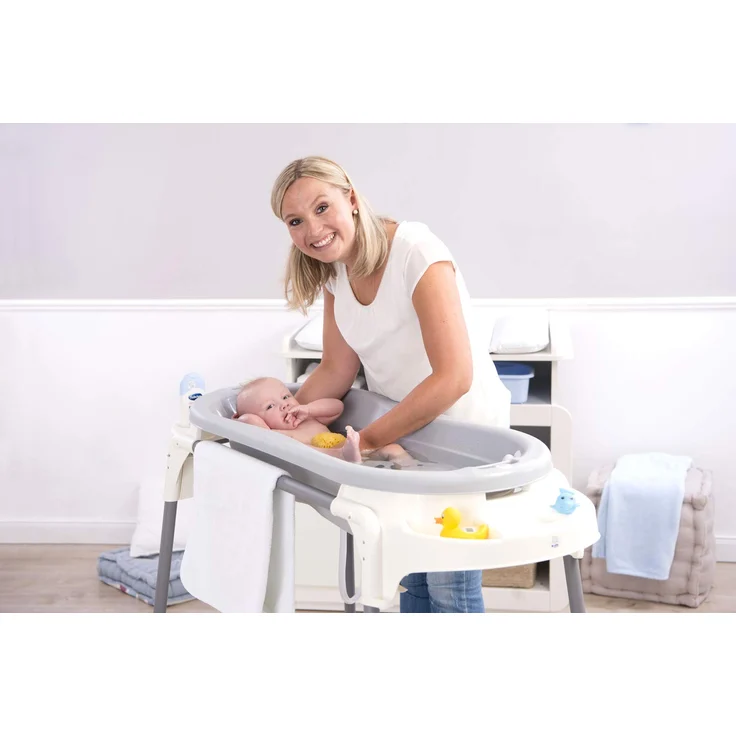 Rotho Babydesign TOP Xtra Große Badewanne, Mit 2 Antirutschmatten und Ablaufstöpsel, Ideal für 2 Kinder, 0-36 Monate, Stone Grey (Grau), 20500 0286 – Bild 19