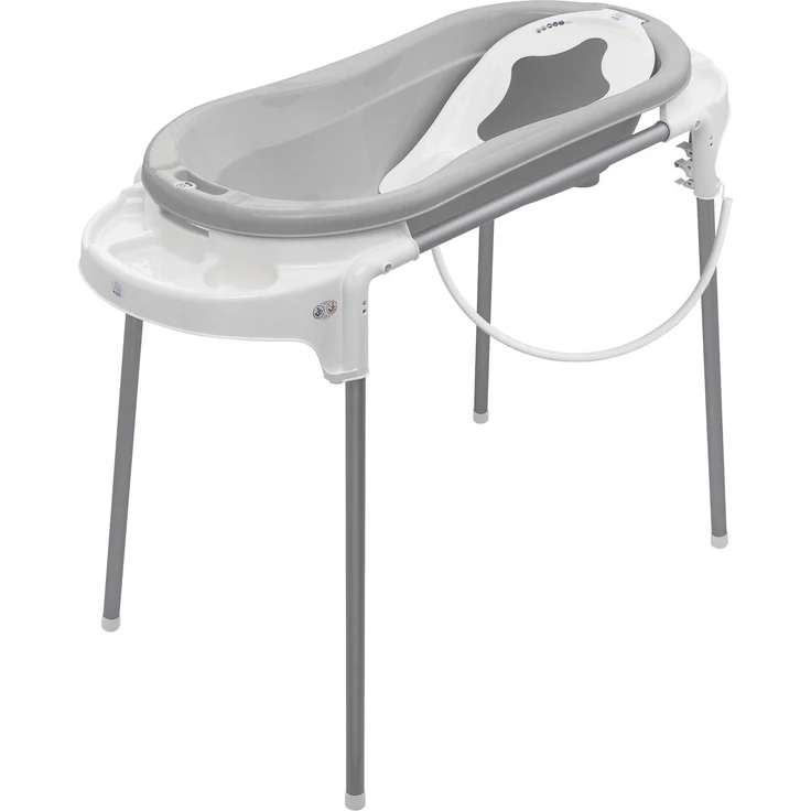 Rotho Babydesign TOP Xtra Große Badewanne, Mit 2 Antirutschmatten und Ablaufstöpsel, Ideal für 2 Kinder, 0-36 Monate, Stone Grey (Grau), 20500 0286 – Bild 9