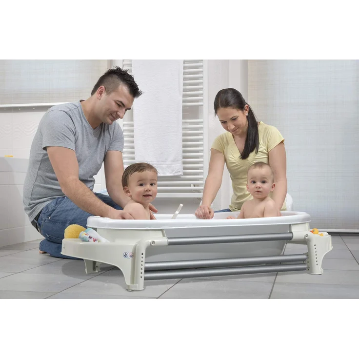 Rotho Babydesign TOP Xtra Große Badewanne, Mit 2 Antirutschmatten und Ablaufstöpsel, Ideal für 2 Kinder, 0-36 Monate, Stone Grey (Grau), 20500 0286 – Bild 16