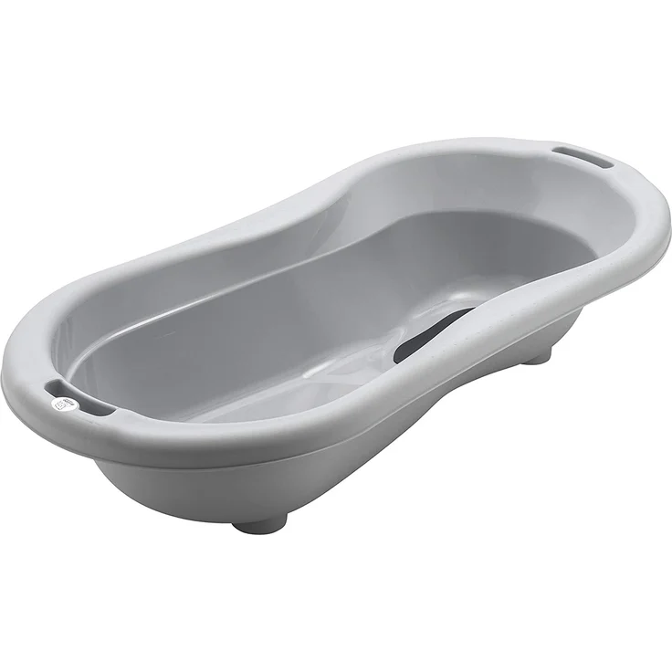 Rotho Babydesign TOP Xtra Große Badewanne, Mit 2 Antirutschmatten und Ablaufstöpsel, Ideal für 2 Kinder, 0-36 Monate, Stone Grey (Grau), 20500 0286 – Bild 1