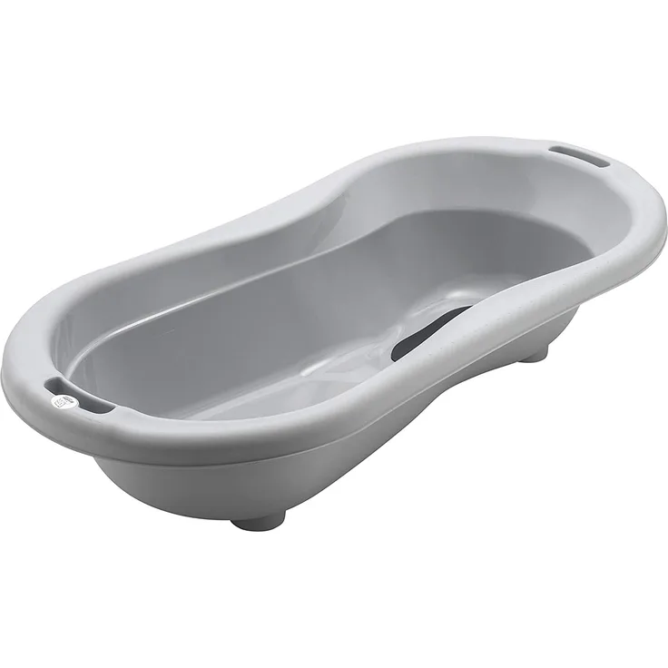 Rotho Babydesign TOP Xtra Große Badewanne, Mit 2 Antirutschmatten und Ablaufstöpsel, Ideal für 2 Kinder, 0-36 Monate, Stone Grey (Grau), 20500 0286