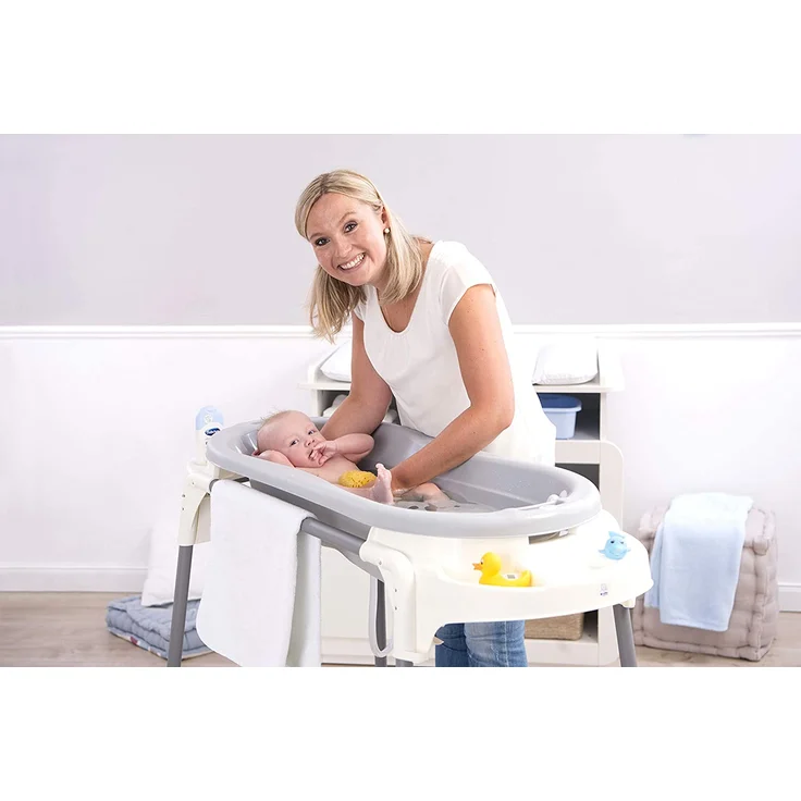 Rotho Babydesign TOP Xtra Große Badewanne, Mit 2 Antirutschmatten und Ablaufstöpsel, Ideal für 2 Kinder, 0-36 Monate, Stone Grey (Grau), 20500 0286 – Bild 4