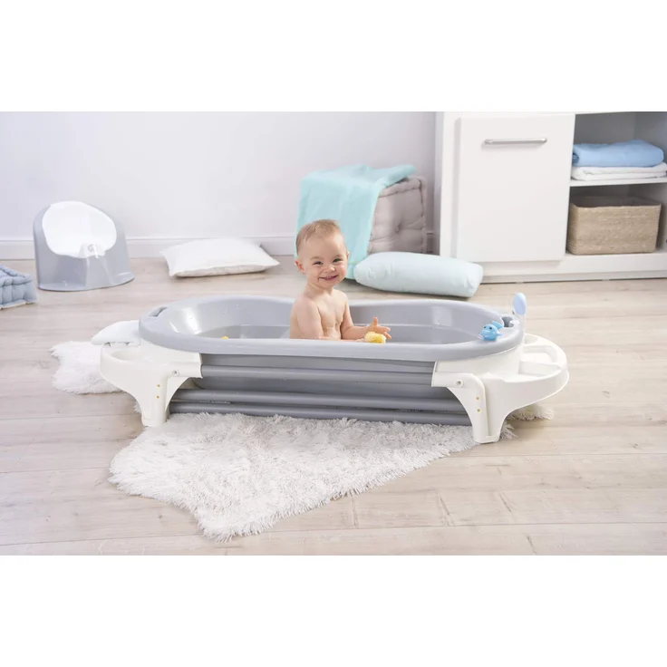 Rotho Babydesign TOP Xtra Große Badewanne, Mit 2 Antirutschmatten und Ablaufstöpsel, Ideal für 2 Kinder, 0-36 Monate, Stone Grey (Grau), 20500 0286 – Bild 22