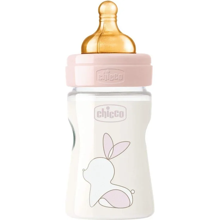 Chicco Original Touch Anti-Kolik-Flasche mit Sauger aus 100 % natürlichem Latex, Flasche mit langsamem Durchfluss 0+ Monate, Kunststoffflasche 150 ml für Neugeborene, Rosa