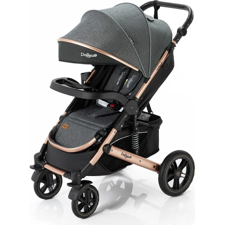 Daliya® Rapidy Buggy Kinderwagen 0-36 Monate Sportwagen mit Liegeposition Wickeltasche, Winterfußsack, Ess- & Spieltisch und mehr (Dunkelgrau - Gold) – Bild 9