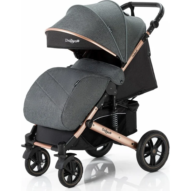 Daliya® Rapidy Buggy Kinderwagen 0-36 Monate Sportwagen mit Liegeposition Wickeltasche, Winterfußsack, Ess- & Spieltisch und mehr (Dunkelgrau - Gold) – Bild 5