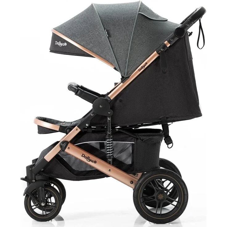 Daliya® Rapidy Buggy Kinderwagen 0-36 Monate Sportwagen mit Liegeposition Wickeltasche, Winterfußsack, Ess- & Spieltisch und mehr (Dunkelgrau - Gold) – Bild 3