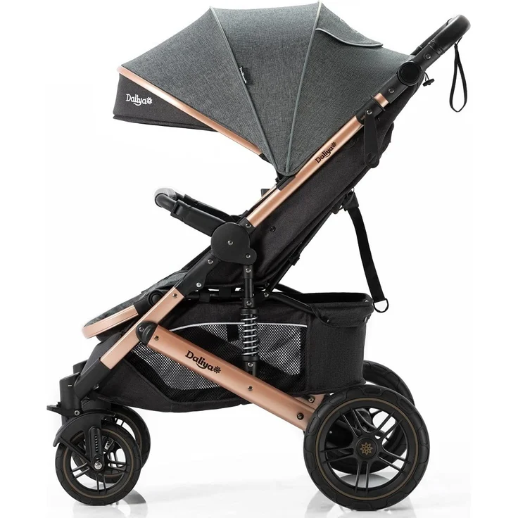 Daliya® Rapidy Buggy Kinderwagen 0-36 Monate Sportwagen mit Liegeposition Wickeltasche, Winterfußsack, Ess- & Spieltisch und mehr (Dunkelgrau - Gold) – Bild 2