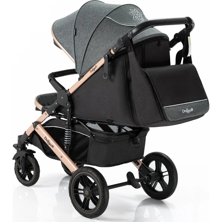Daliya® Rapidy Buggy Kinderwagen 0-36 Monate Sportwagen mit Liegeposition Wickeltasche, Winterfußsack, Ess- & Spieltisch und mehr (Dunkelgrau - Gold) – Bild 7