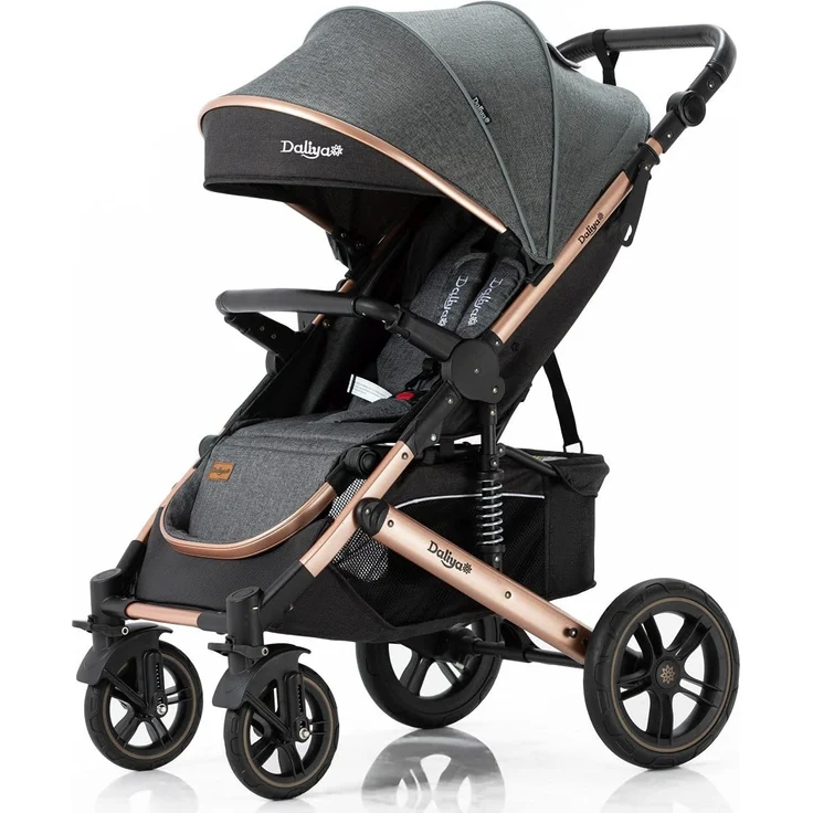 Daliya® Rapidy Buggy Kinderwagen 0-36 Monate Sportwagen mit Liegeposition Wickeltasche, Winterfußsack, Ess- & Spieltisch und mehr (Dunkelgrau - Gold) – Bild 1