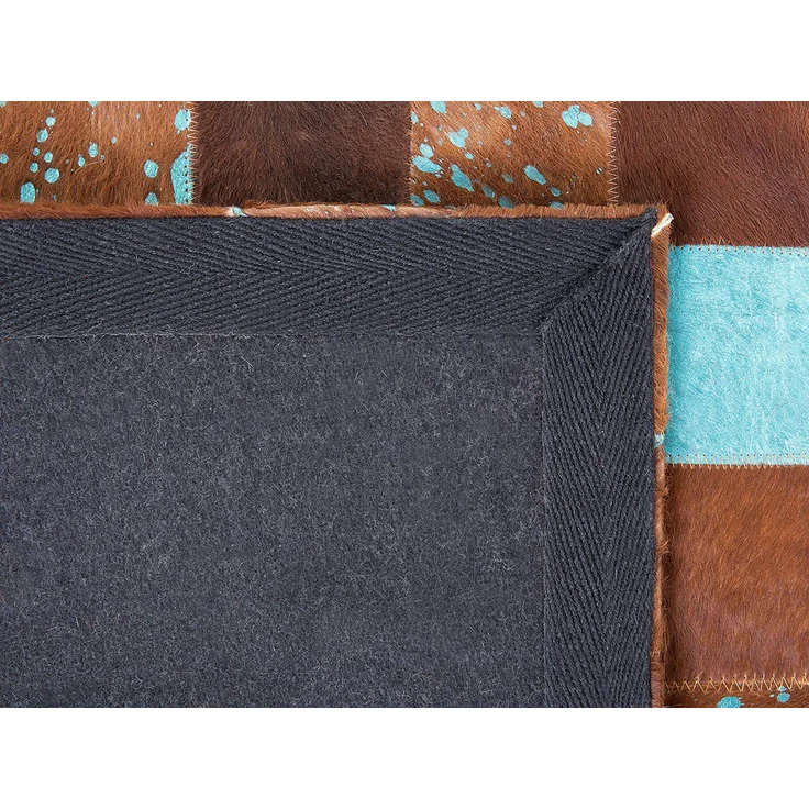 Teppich Weiß Schwarz Echtleder 140 x 140 cm Patchwork Handgefertigt Rund – Bild 6