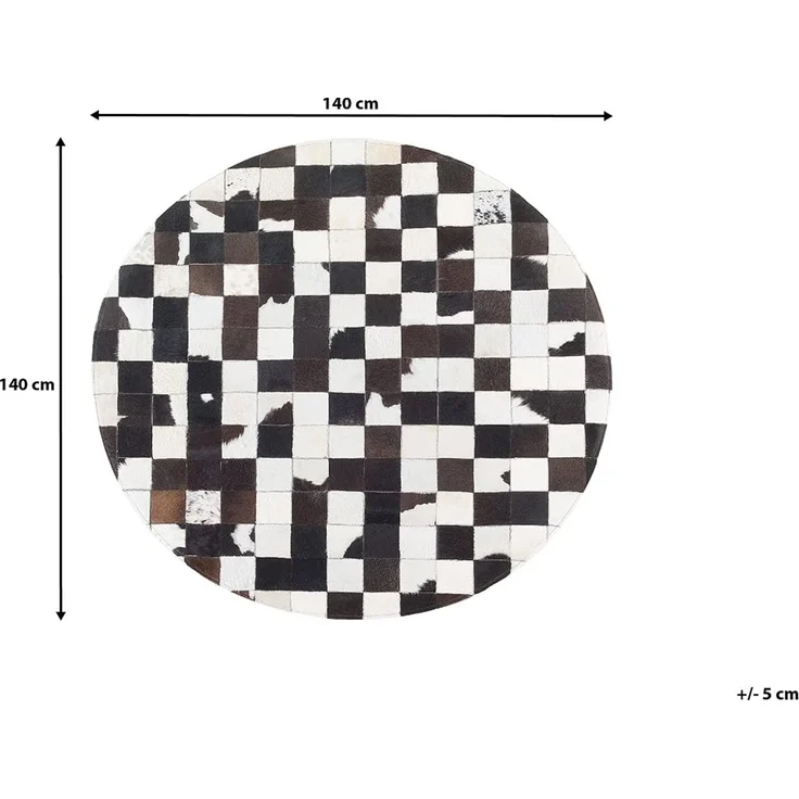 Teppich Weiß Schwarz Echtleder 140 x 140 cm Patchwork Handgefertigt Rund – Bild 7