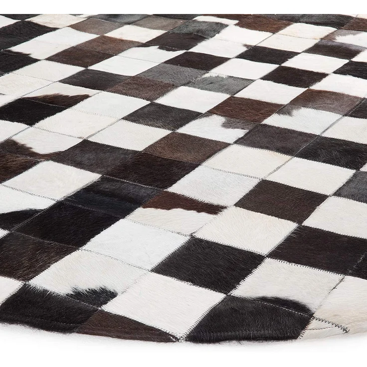 Teppich Weiß Schwarz Echtleder 140 x 140 cm Patchwork Handgefertigt Rund – Bild 4