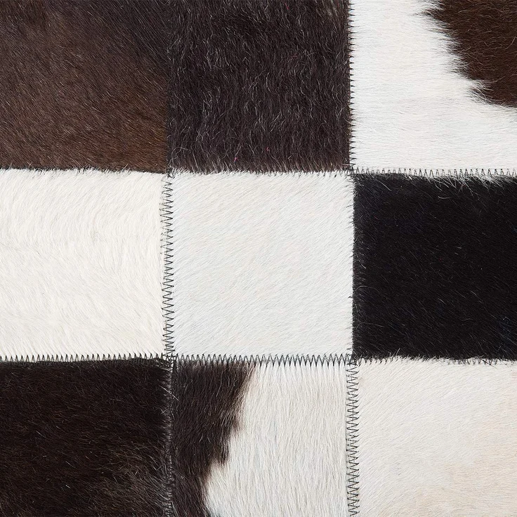 Teppich Weiß Schwarz Echtleder 140 x 140 cm Patchwork Handgefertigt Rund – Bild 3