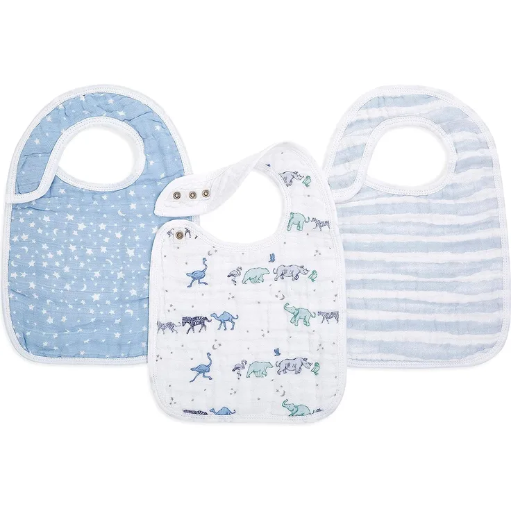 aden + anais Baby-Lätzchen mit Druckknöpfen, Superweich und saugfähig für Säuglinge, Neugeborene und Kleinkinder, Spucktuch aus 100% Baumwoll-Musselin, 0-36 Monate, 3er Pack, rising star