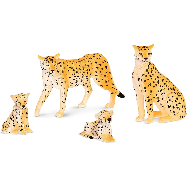 Terra Gepard Familie Tiere Figuren – 2 großen Geparde und 2 Jungen – Tierfiguren Spielzeug für Kinder ab 3 Jahren (4 Teile)