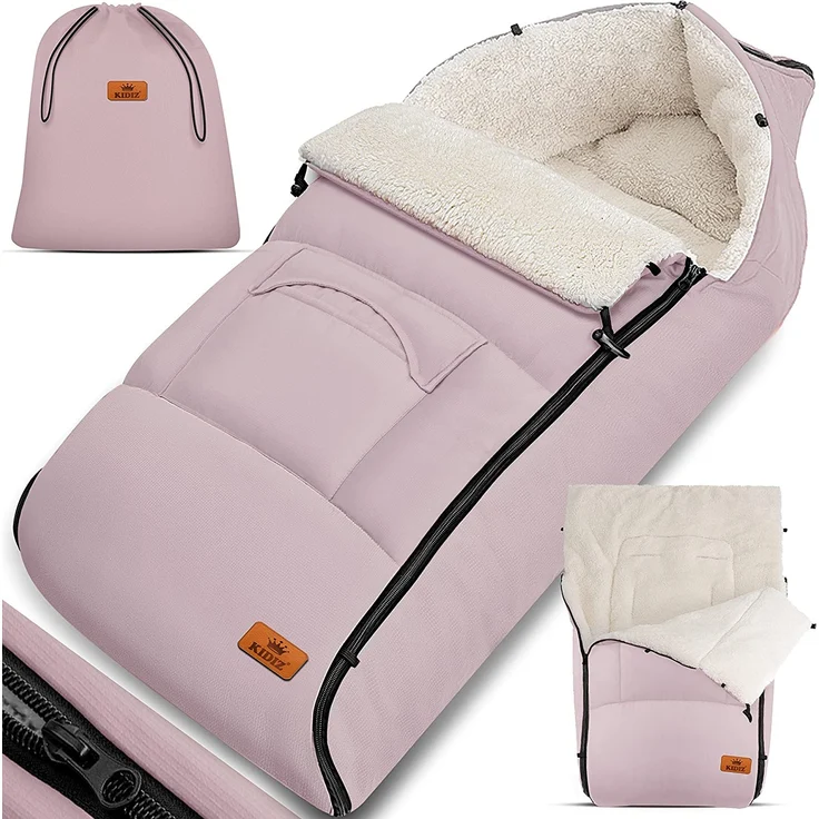 KIDIZ® Babyfußsack Baby Fußsack Winterfußsack Babyschale mit Reißverschluss Kuschelsack Babydecke Kinderwagen waschbar verschließbarer Kopfteil ,Tasche, passend für alle Kinderwagen Rosé Gold – Bild 1