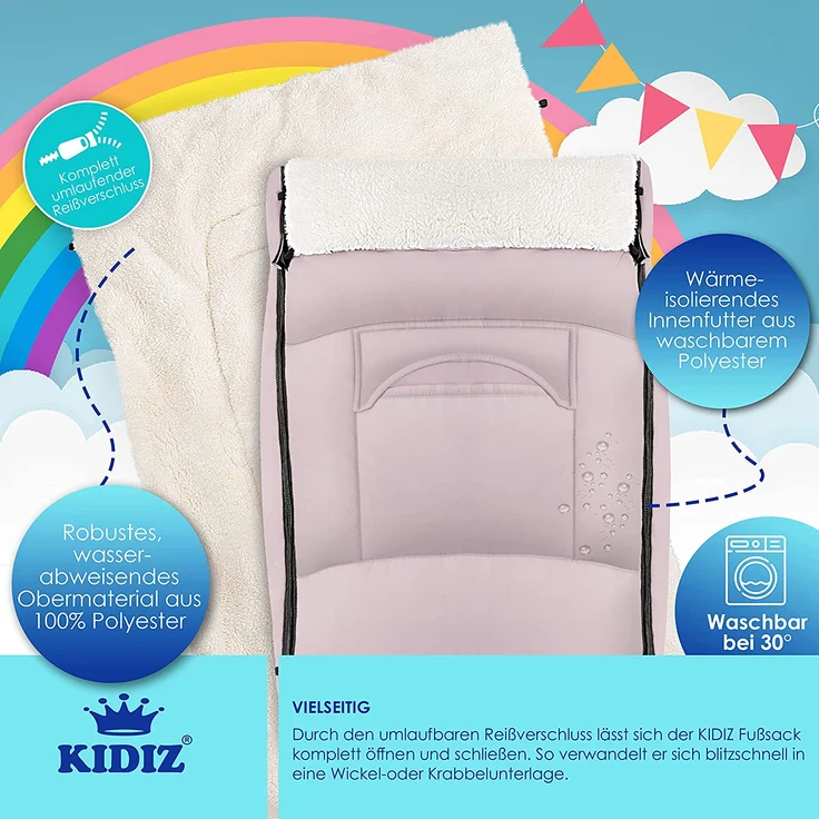 KIDIZ® Babyfußsack Baby Fußsack Winterfußsack Babyschale mit Reißverschluss Kuschelsack Babydecke Kinderwagen waschbar verschließbarer Kopfteil ,Tasche, passend für alle Kinderwagen Rosé Gold – Bild 7