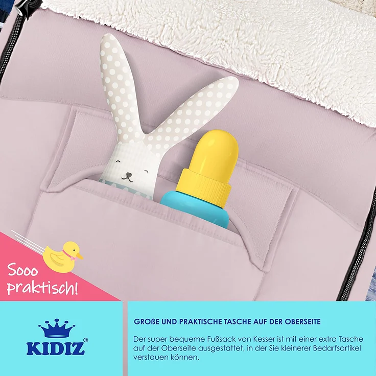 KIDIZ® Babyfußsack Baby Fußsack Winterfußsack Babyschale mit Reißverschluss Kuschelsack Babydecke Kinderwagen waschbar verschließbarer Kopfteil ,Tasche, passend für alle Kinderwagen Rosé Gold – Bild 4