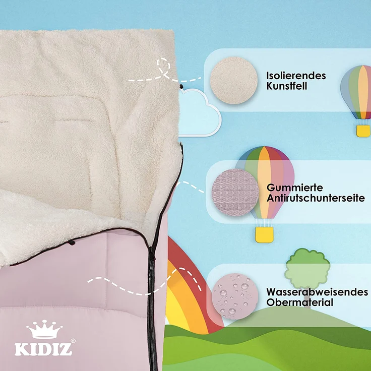 KIDIZ® Babyfußsack Baby Fußsack Winterfußsack Babyschale mit Reißverschluss Kuschelsack Babydecke Kinderwagen waschbar verschließbarer Kopfteil ,Tasche, passend für alle Kinderwagen Rosé Gold – Bild 5