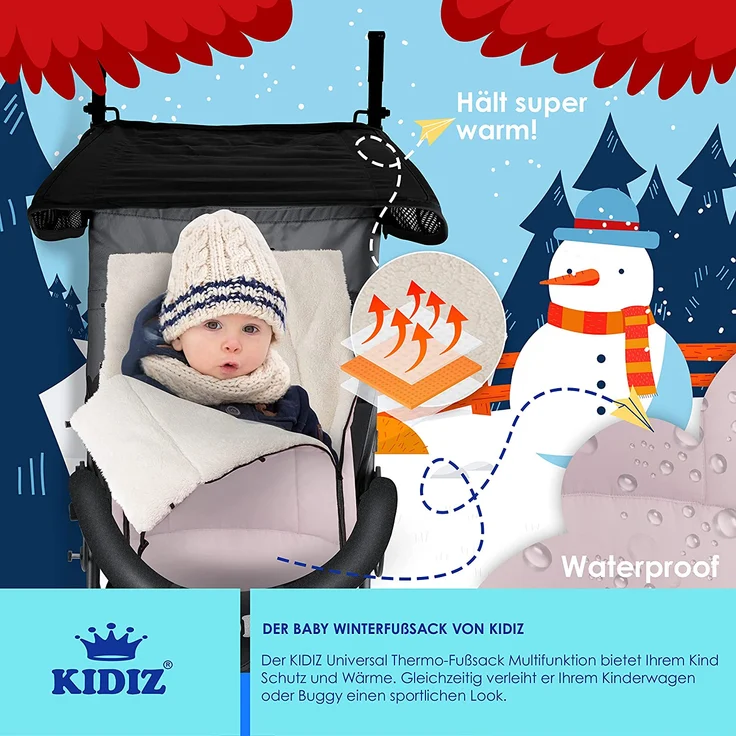 KIDIZ® Babyfußsack Baby Fußsack Winterfußsack Babyschale mit Reißverschluss Kuschelsack Babydecke Kinderwagen waschbar verschließbarer Kopfteil ,Tasche, passend für alle Kinderwagen Rosé Gold – Bild 3