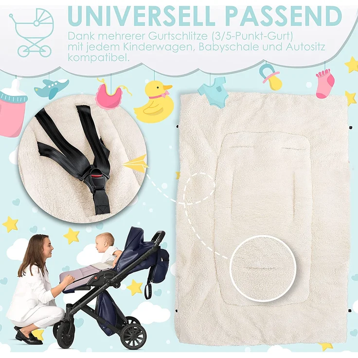 KIDIZ® Babyfußsack Baby Fußsack Winterfußsack Babyschale mit Reißverschluss Kuschelsack Babydecke Kinderwagen waschbar verschließbarer Kopfteil ,Tasche, passend für alle Kinderwagen Rosé Gold – Bild 8