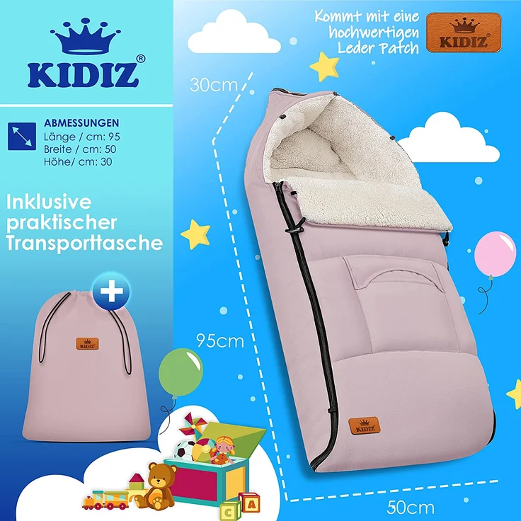 KIDIZ® Babyfußsack Baby Fußsack Winterfußsack Babyschale mit Reißverschluss Kuschelsack Babydecke Kinderwagen waschbar verschließbarer Kopfteil ,Tasche, passend für alle Kinderwagen Rosé Gold – Bild 9