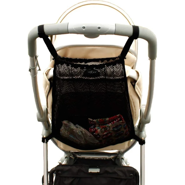 Einkaufstaschen, Universalnetz Einkaufsnetz Für Kinderwagen, Sportwagen Und Buggy, Netztasche Rückseite des Kinderwagens, Aufbewahrungstasche Passend für die meisten Griffe - Schwarz 1 Stück – Bild 1
